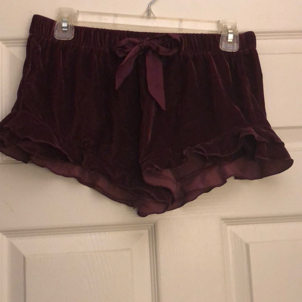Burgandy velvet ruffled shorts